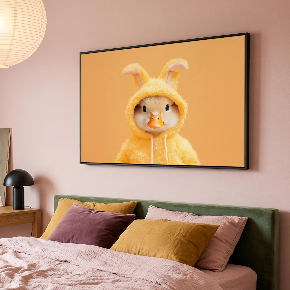 LEINWAND Bilder mit Rahmen - Osterhase - Kostüm - Ente - 120x80 - Gelb, Textil (120/80cm) - MuchoWow