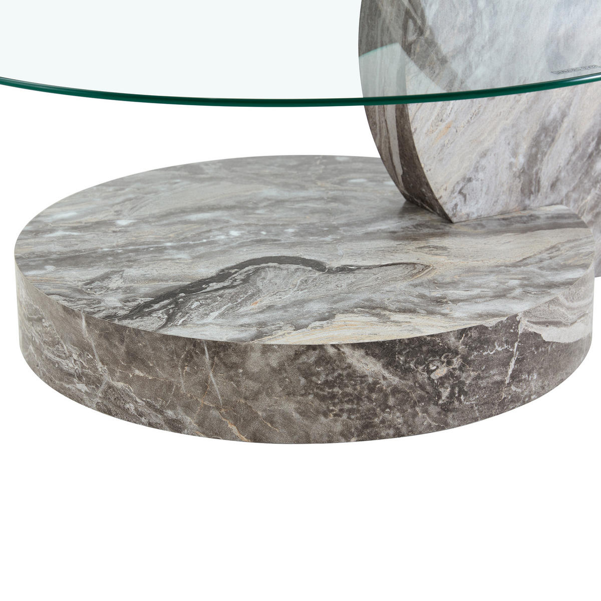 COUCHTISCH 70 cm aus Glas mit 2 Ebenen in grauer Marmoroptik - Transparent, Holzwerkstoff (90/70/44cm) - Flora Grace