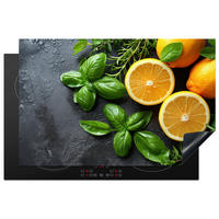 HERDABDECKPLATTE Obst - Grau - Konkret - Orange - Pflanzen Ceranfeldabdeckung 80x52 cm - Anthrazit, Kunststoff (80/52/0.2cm) - MuchoWow