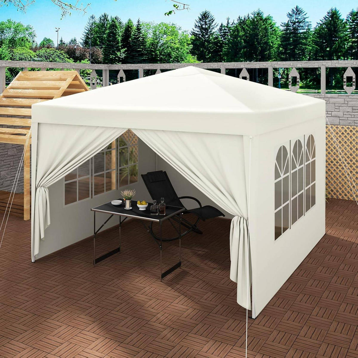 PAVILLON Pop-Up wasserdichter Faltpavillon, aus Oxford Metallrahmen 3 x 3 m - Beige, Metall (300/300/260cm) - Woltu