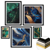WANDBILDER 5er-Set - 50x50 cm & 20x30 cm & 40x60 cm Schwarzer Rahmen - Blumen, heller Hintergrund, Marmormuster - Schwarz, Kunststoff (40/60cm) - ArtPrintCave