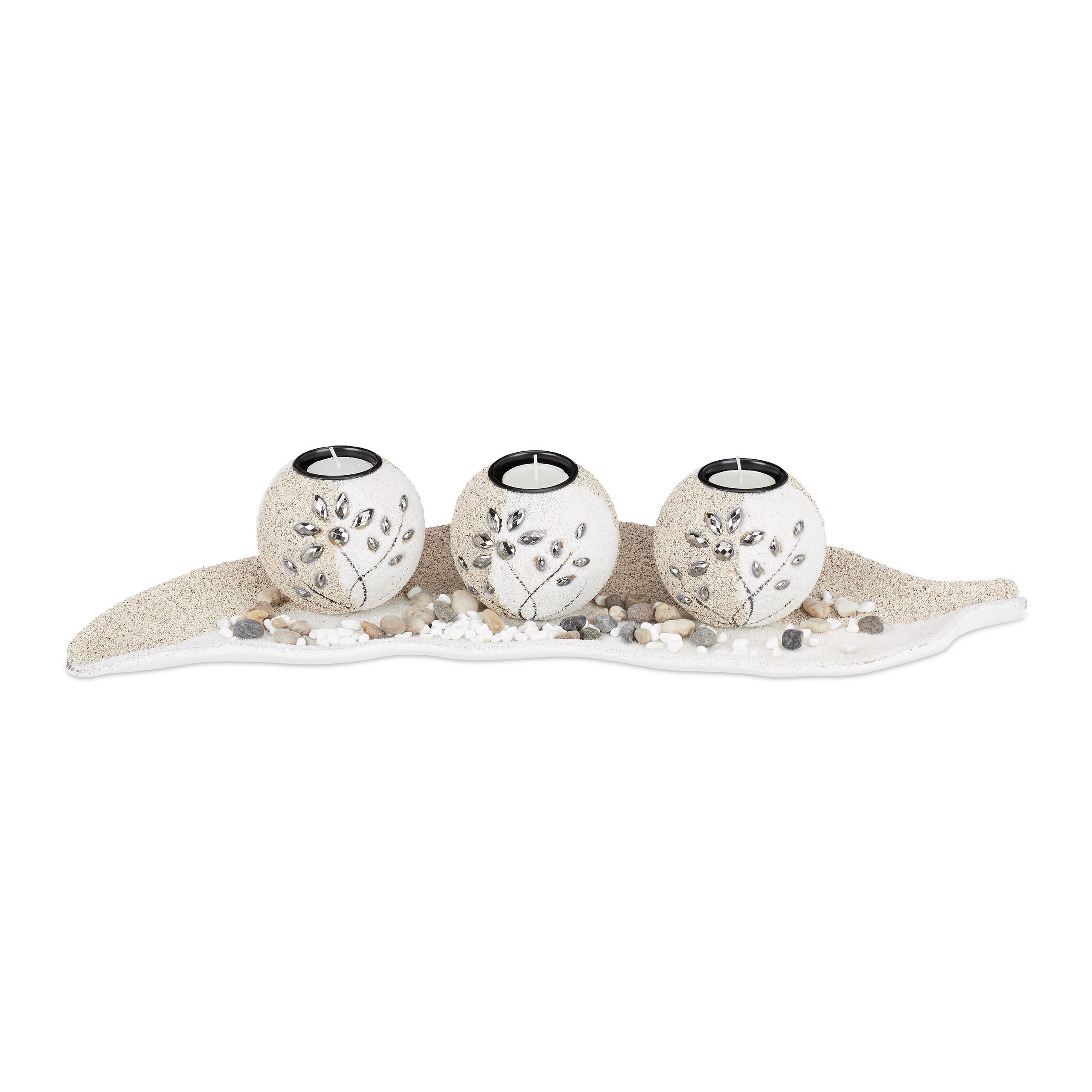 TEELICHTHALTER Set - Creme, Naturmaterialen/Holzwerkstoff (2.5cm) - Relaxdays
