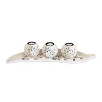 TEELICHTHALTER Set - Creme, Naturmaterialen/Holzwerkstoff (2.5cm) - Relaxdays
