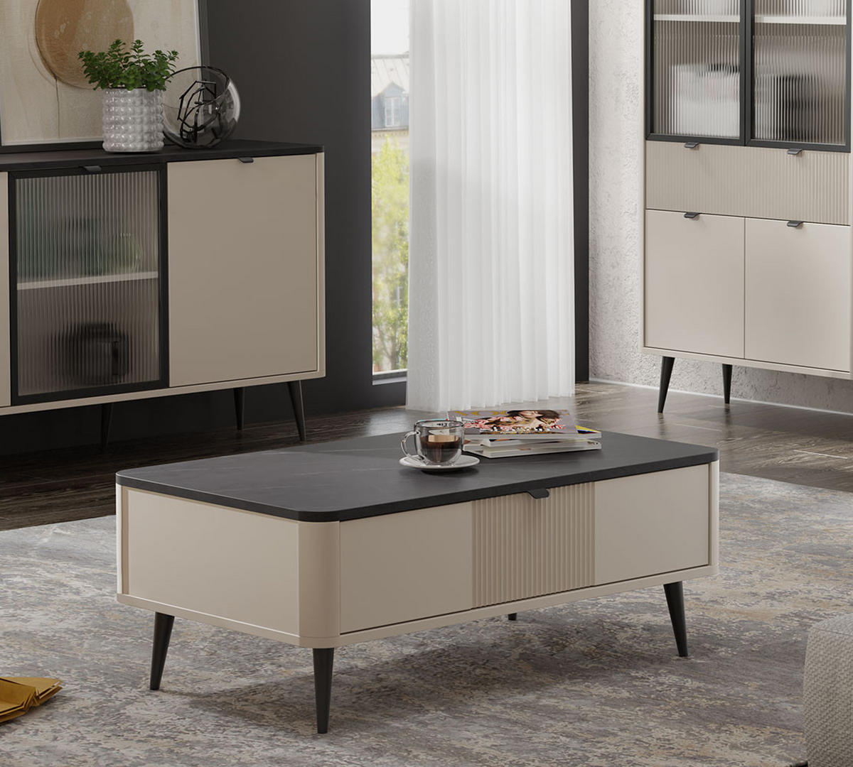 COUCHTISCH Marly Kaschmir / Walnuss 100 / 60 / 42cm - Kaschmir/Beige, Holz/Holzwerkstoff (60/100/42cm) - Feldmann-Wohnen