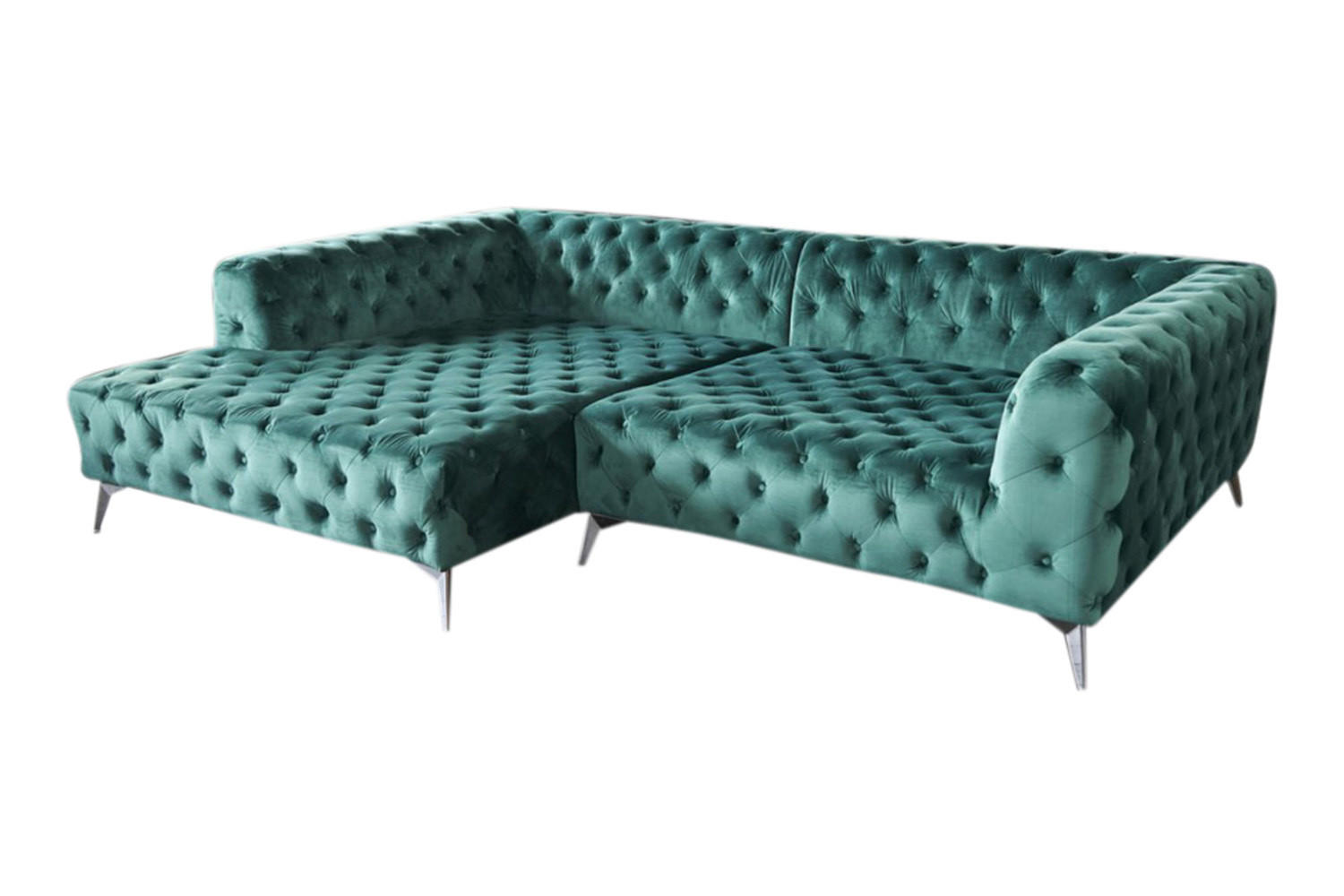ECKSOFA NARLA Grün Velvet - Silberfarben/Grün, Textil (279/190cm) - KAWOLA