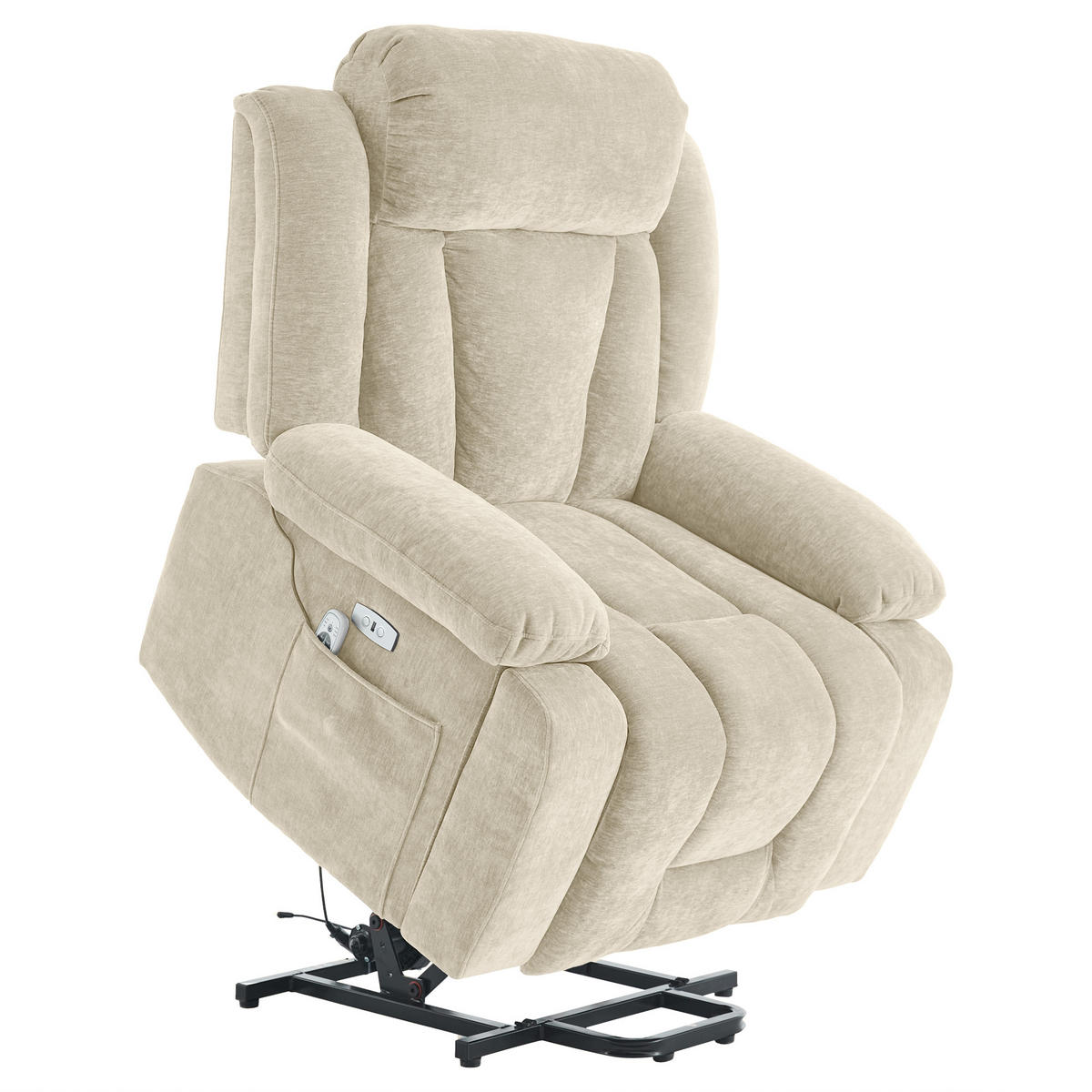 MASSAGESESSEL Stoff Beige mit Massagefunktion, Heizfunktion, USB und Hebefunktion - Beige, Holzwerkstoff/Textil (95/107/94cm) - WISHDOR