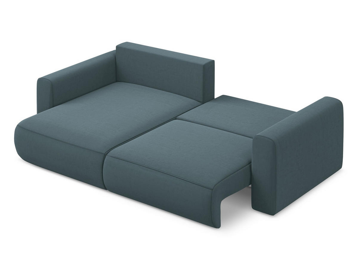 ECKSOFA mit Schlaffunktion Samt Stoff Blau - Blau/Petrol, Kunststoff/Textil (149/240cm) - Makamii