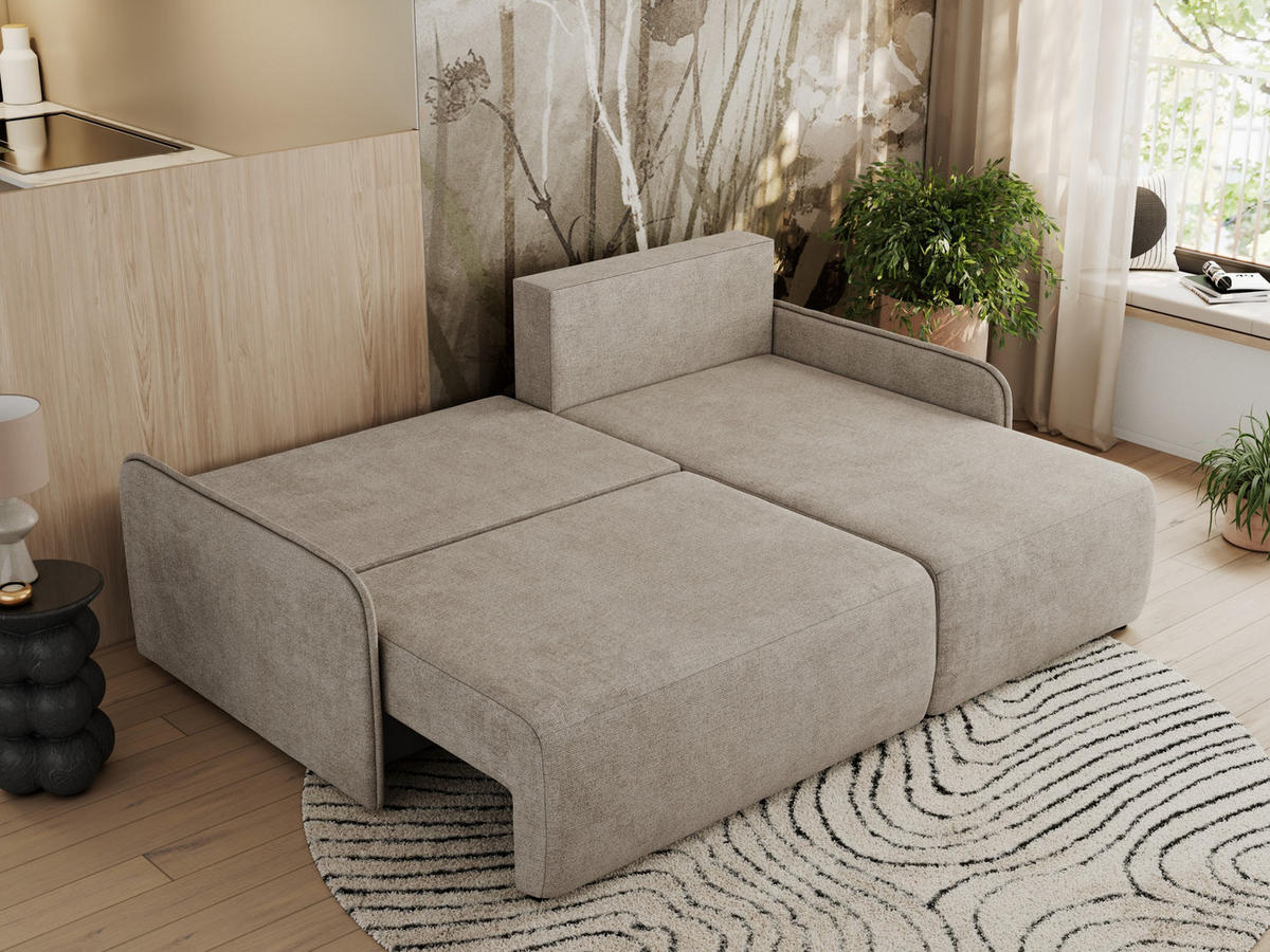 ECKSCHLAFSOFA ARPA L Beige Struktur - rechts - Beige/Schwarz, Kunststoff/Textil (150/198cm) - MKS