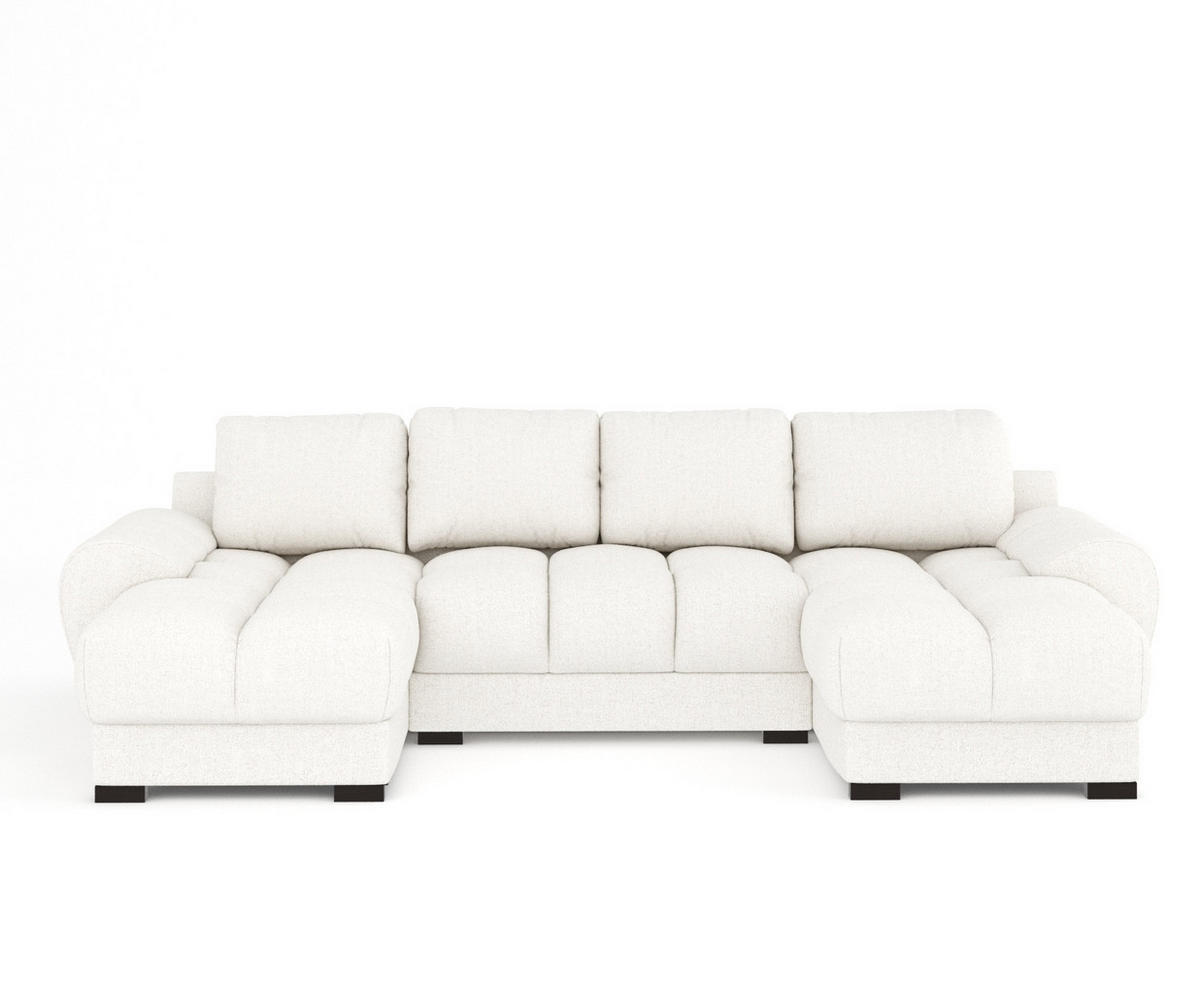 WOHNLANDSCHAFT Peebles Creme Webstoff - Creme/Schwarz, Holz/Holzwerkstoff (330/90/175cm) - Maison de Reve