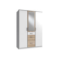 KLEIDERSCHRANK Click in Weiß mit Eiche Sägerau - Drehtürenschrank 135 cm Breite mit Spiegel - Weiß, Holzwerkstoff (135/199/58cm)