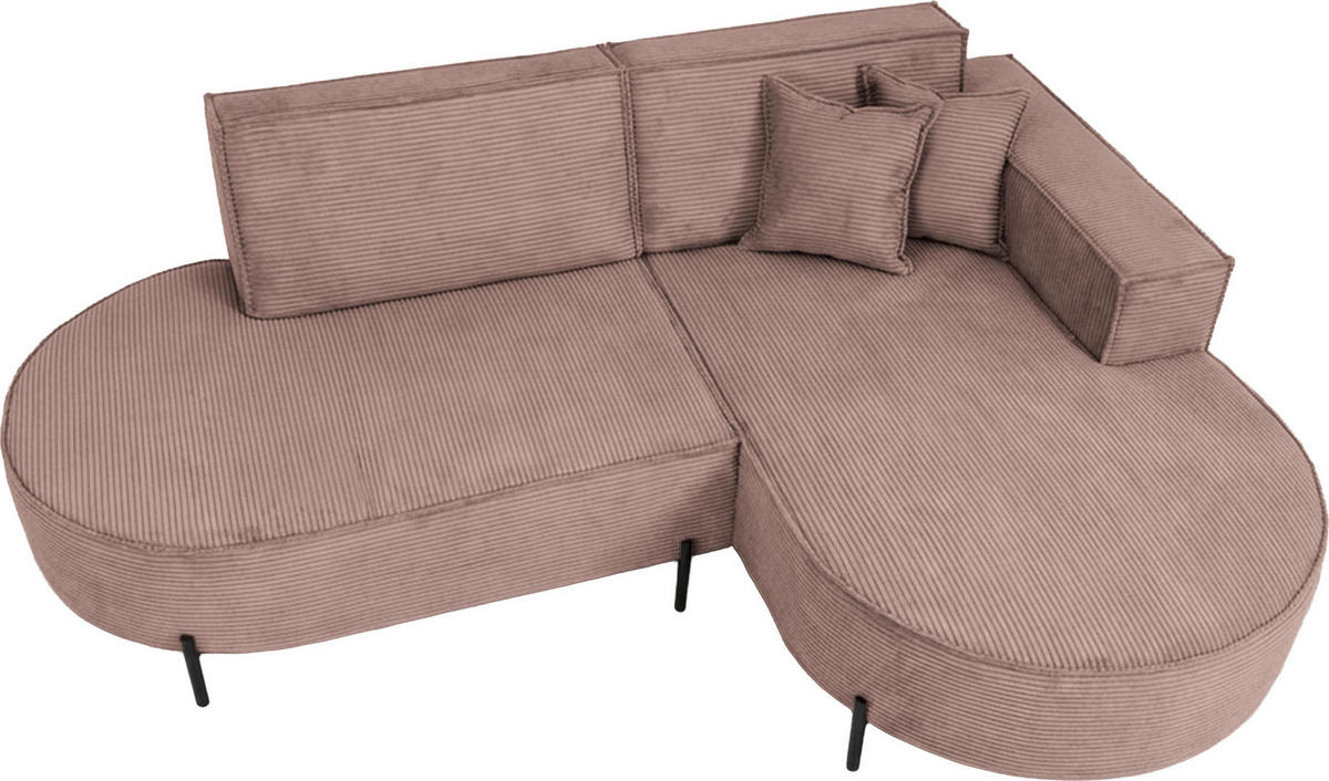 ECKSOFA Hana Loft 3-Sitzer Ecke Rechts, Cordstoff Chenille, Altrosa Rosa 241/80/168 cm - Schwarz/Rosa, Textil/Metall (241/168cm) - WFL GROUP