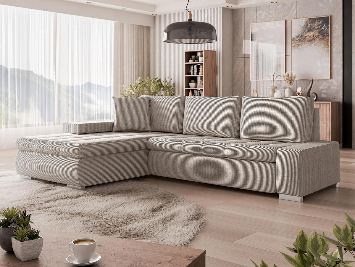 ECKSOFA Orkan Mini Cord - Sahara, Holz/Textil (265/185cm) - MIRJAN24