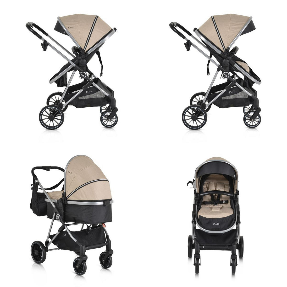 KINDERWAGEN 2 in 1 Kali beige umbaubar, Korb, Getränkehalter, Tasche - Beige, Metall (77/58/109cm) - Moni