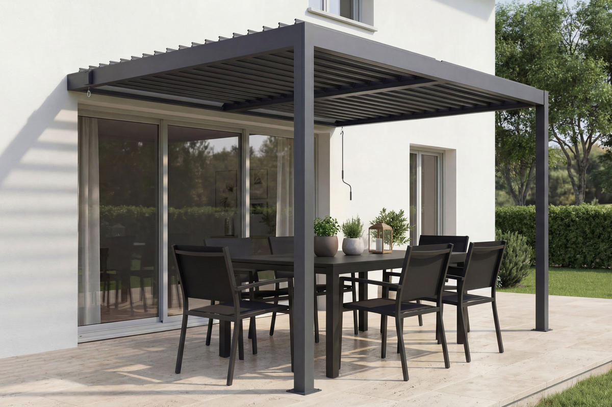 ANLEHN-BIOKLIMA-PERGOLA Piana 3x2m aus grauem Aluminium - Grau, Metall (304/218/196cm) - Cazeboo