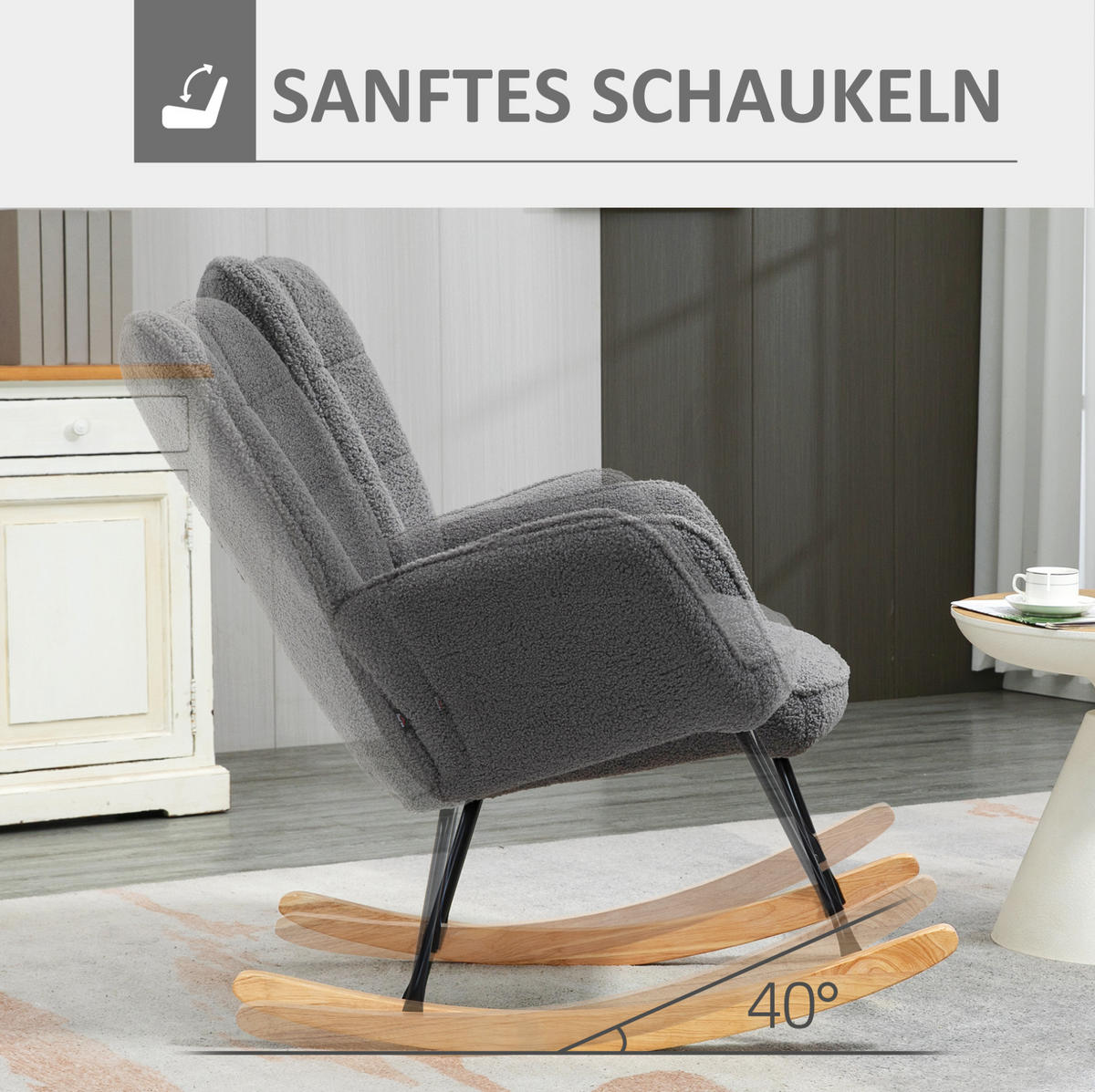 SCHAUKELSTUHL 98/71/101 cm dunkelgrau aus Polyester mit Armlehnen - Dunkelgrau, Textil (98/101/71cm) - OKWISH