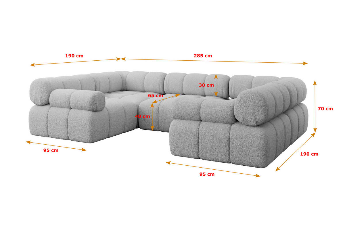 WOHNLANDSCHAFT modulares Sofa Birno-U1 - 285x190x70 cm Hellgrau Bouclé - Hellgrau, Holzwerkstoff/Textil (285/70/190cm) - ALTDECOR