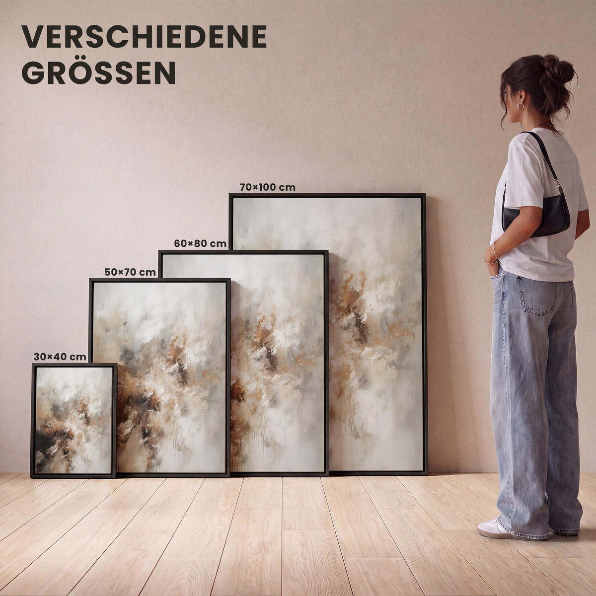 LEINWAND Bilder mit Rahmen - Farbe - Abstrakt - Beige - Kunst - 60x80 - Greige, Textil (60/80cm) - MuchoWow