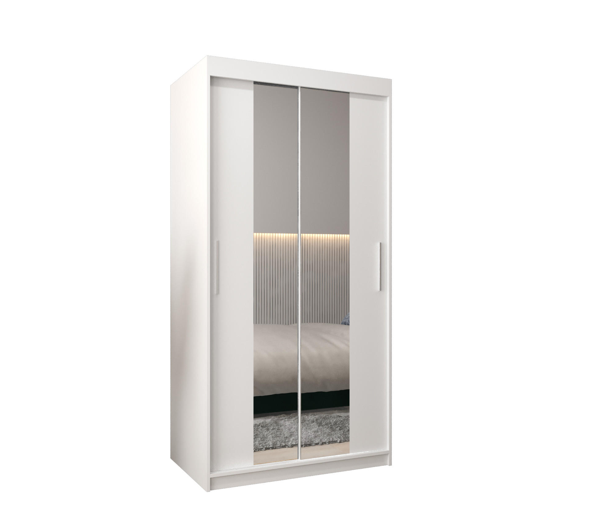 SCHWEBETÜRENSCHRANK 200/100/62 2-türig - Silberfarben/Weiß, Holz/Kunststoff (100/200/62cm) - MÖBEL KRYSPOL
