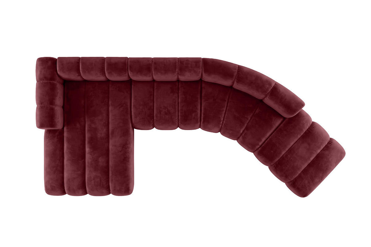 ECKSOFA Modulares In L-Form, Velvet-Stoff Riviera, Rotwein, Links, GRAND Round - Dunkelrot, Holz (445/179cm) - Kaiser Möbel