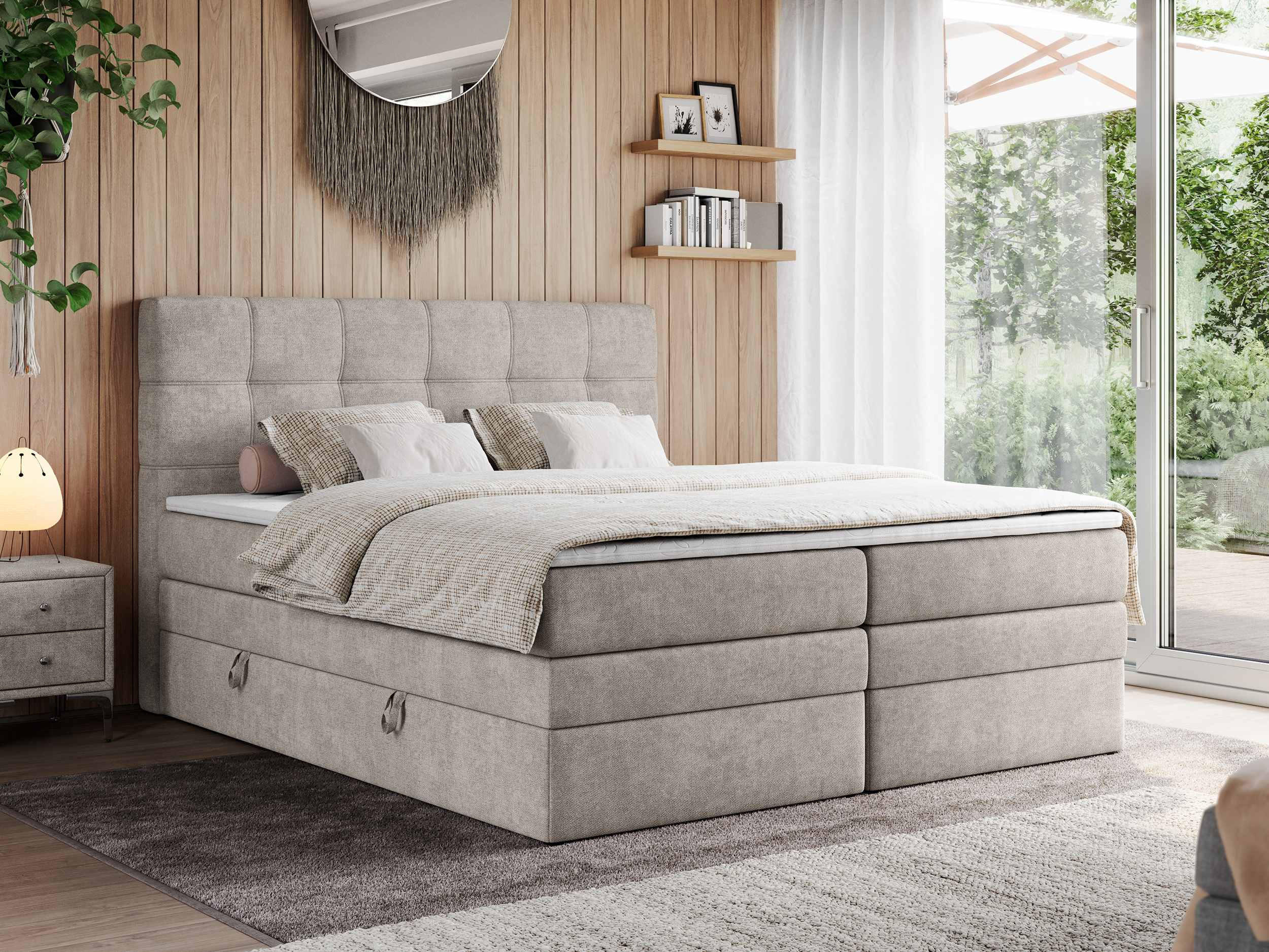 BOXSPRINGBETT ERNI KING 200/200 Beige Struktur - H3 - Beige, Holz/Textil (200/200cm) - MKS
