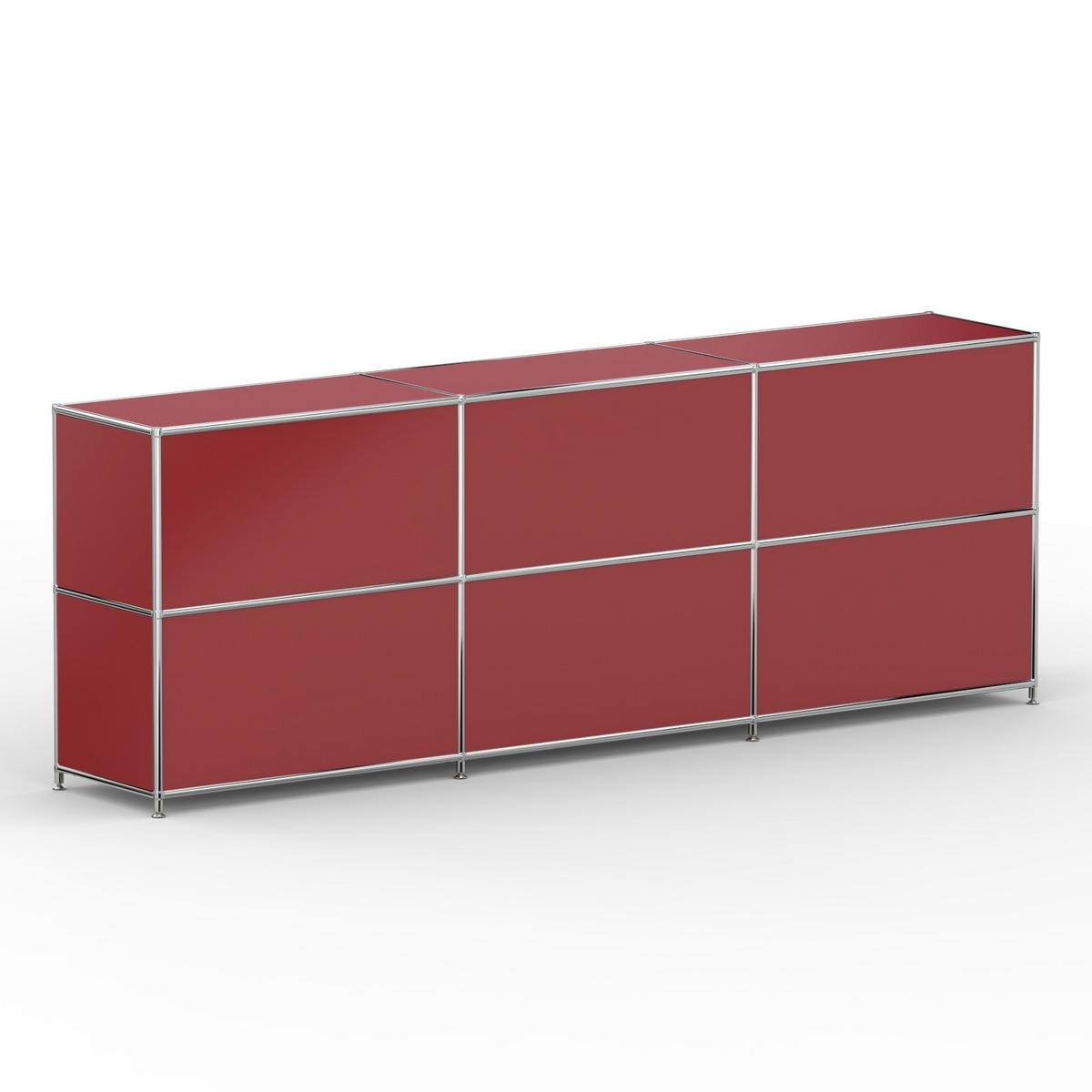 AKTENSCHRANK Büro, 6 offene Fächer, Breite 227 cm, Rubinrot - Chromfarben/Rot, Metall (40/80.5/227.2cm) - Versee