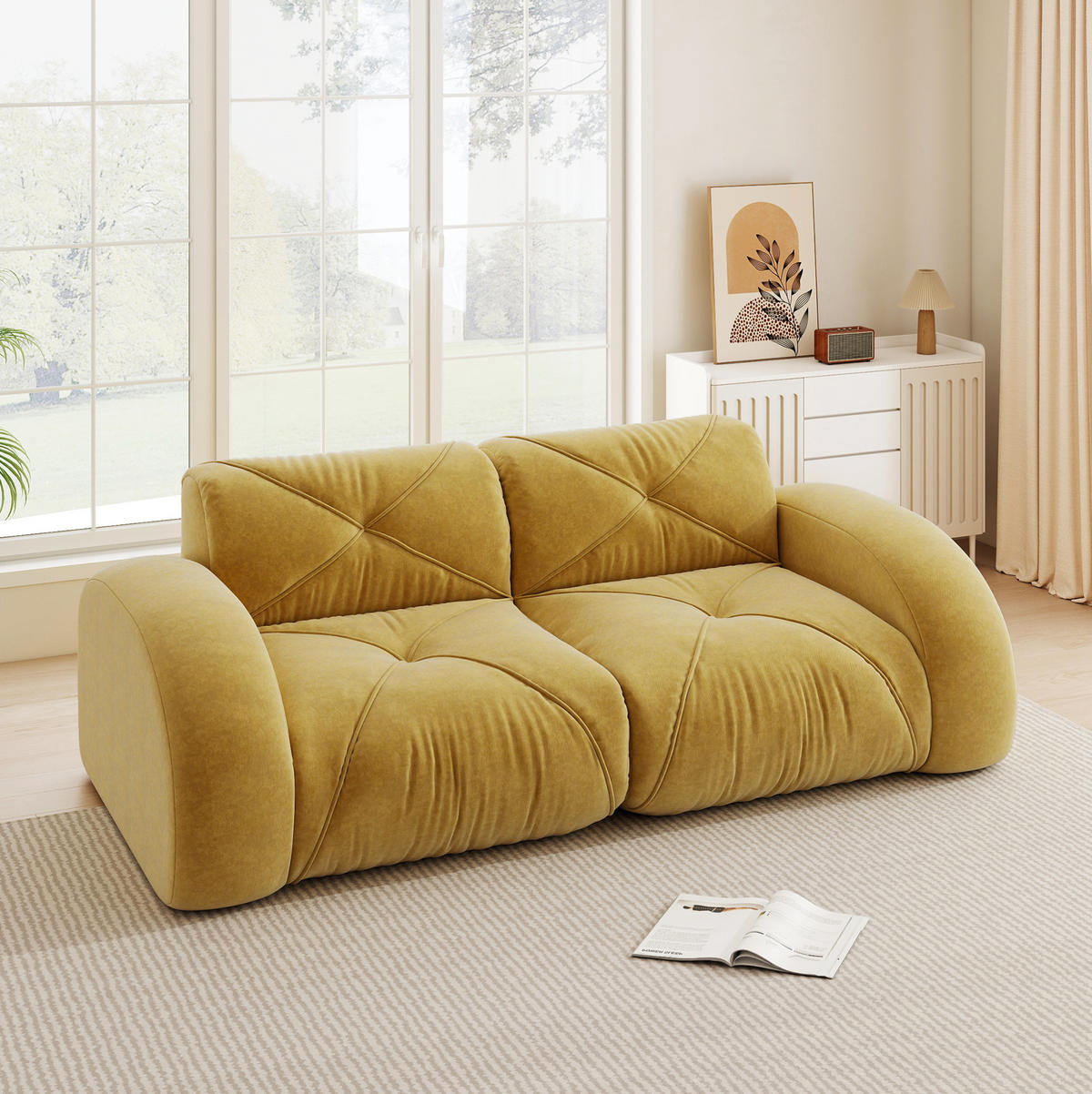 SOFA rahmenlos Moduldesign Chenille Yellow - Gelb, Kunststoff (95/76/204cm) - Meubliv