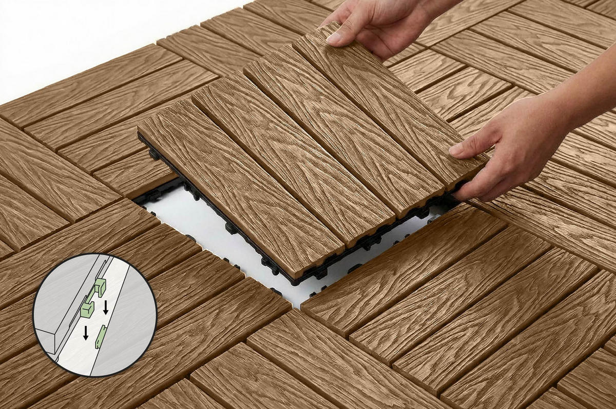 30ER-SET TERRASSENFLIESEN JURA 30x30cm Teak-Verbund - Teakfarben, Holzwerkstoff (30/30/2cm) - Casanoov