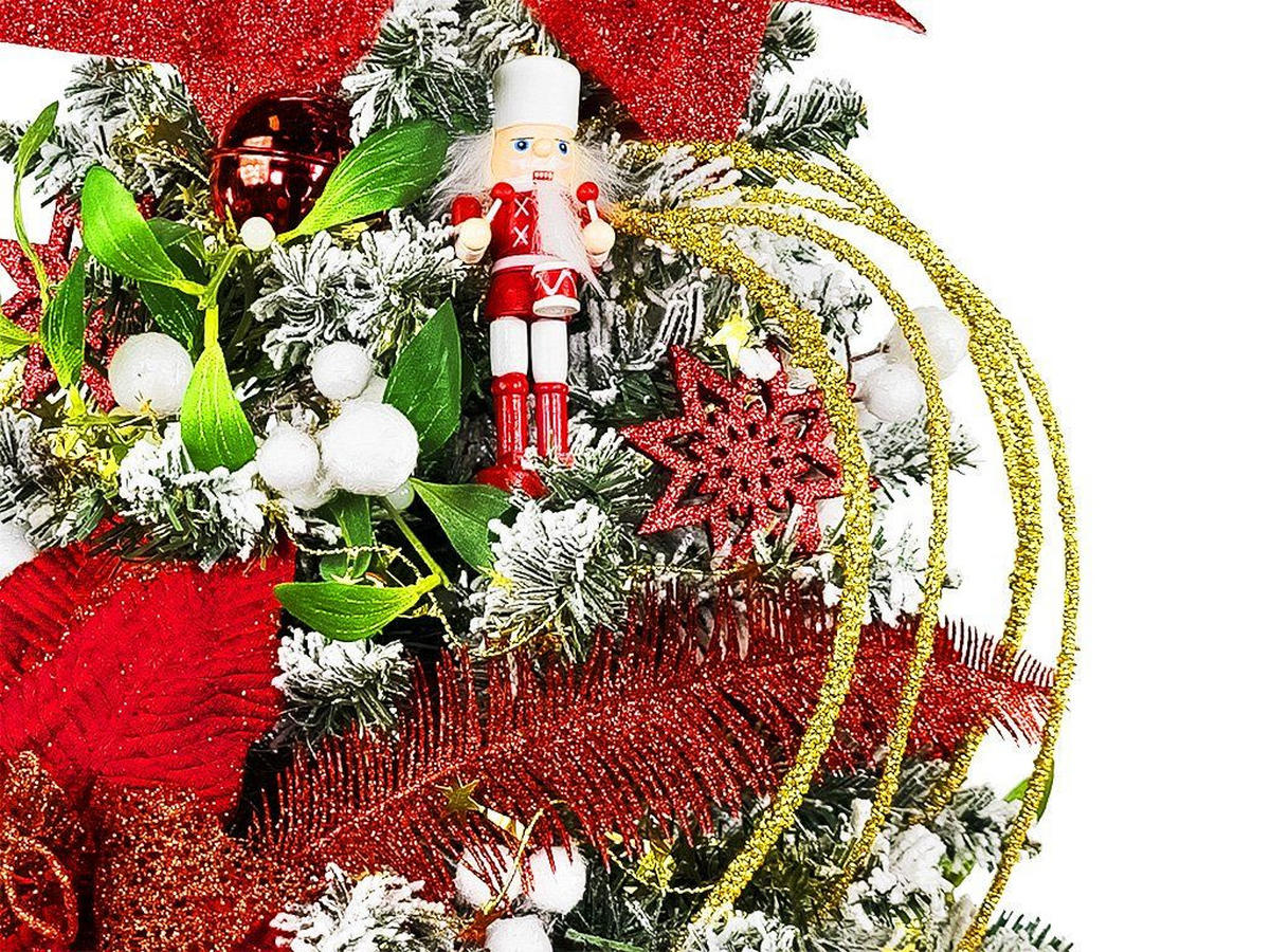 WEIHNACHTSBAUM künstlicher 60 cm mit LED-Beleuchtung, ROTERNUSSKNACKER, mit 35 Weihnachtsbaumschmuck, Pflanztopf mit Jutesack - Rot/Goldfarben, Kunststoff/Stein (40/60cm) - LAALU