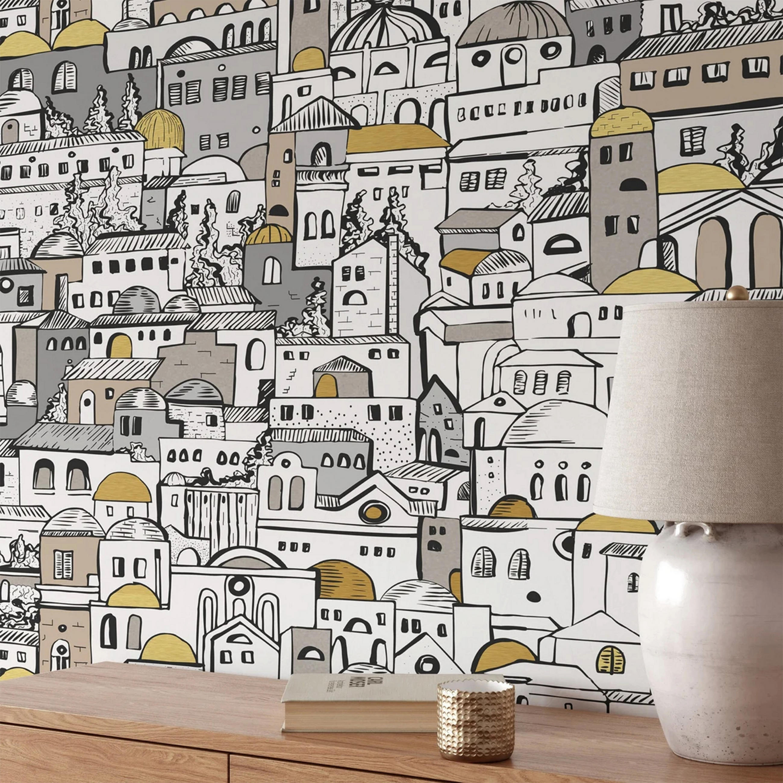 TAPETE Landschaft aus echtem Papier, 200x280cm, 8 Bögen - Grau, Papier (200/280cm) - WALLPAPERS4BEGINNERS