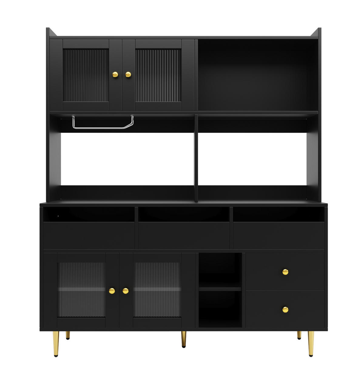 SKŘÍŇ na nádobí 145/39/171 cm, MDF, černá, s vinotékou a úložným prostorem - černá, kompozitní dřevo (145/171/39cm) - BEAOK