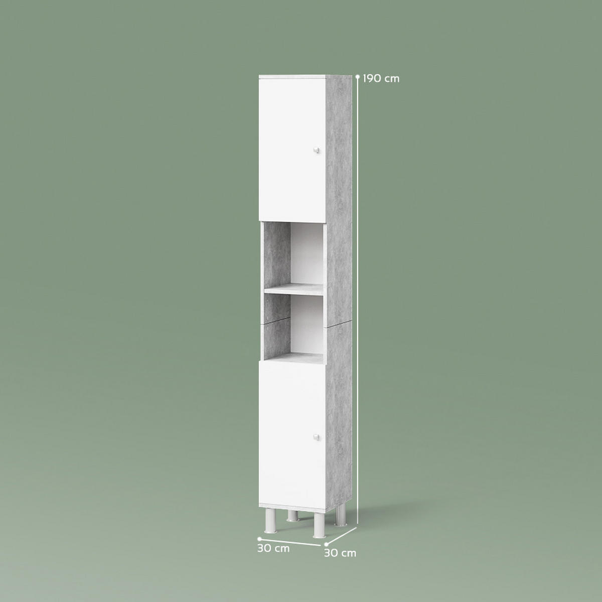 BADSCHRANK Fucino Beton 30 x 190 cm - Schieferfarben/Grau, Holzwerkstoff (30/190/30cm) - Livinity®