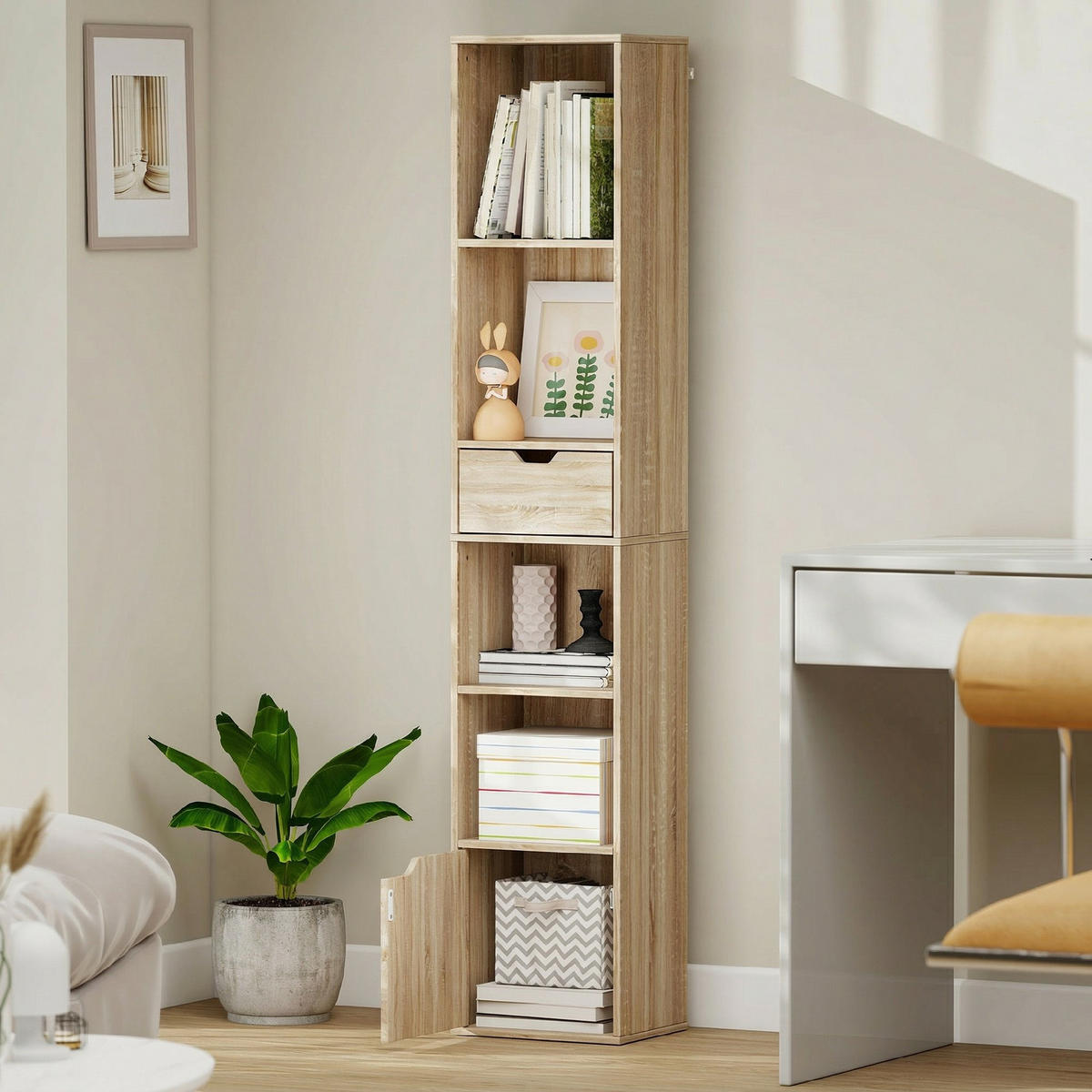 REGAL DE-15577 30/24/158 cm, mit Schublade & Schrankfach Naturholz - Naturfarben, Holzwerkstoff (30/158/24cm) - ComfortXL