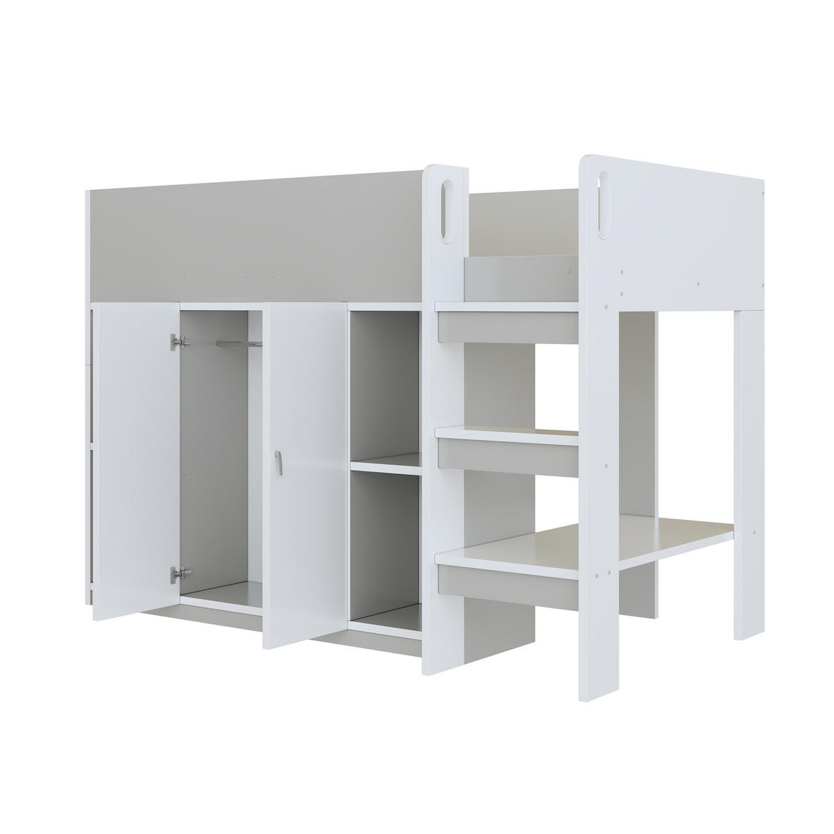 HOCHBETT 90/200 cm Grau mit Stauraum, Schrank und Regalen - Grau, Holz (90/200cm) - OKWISH