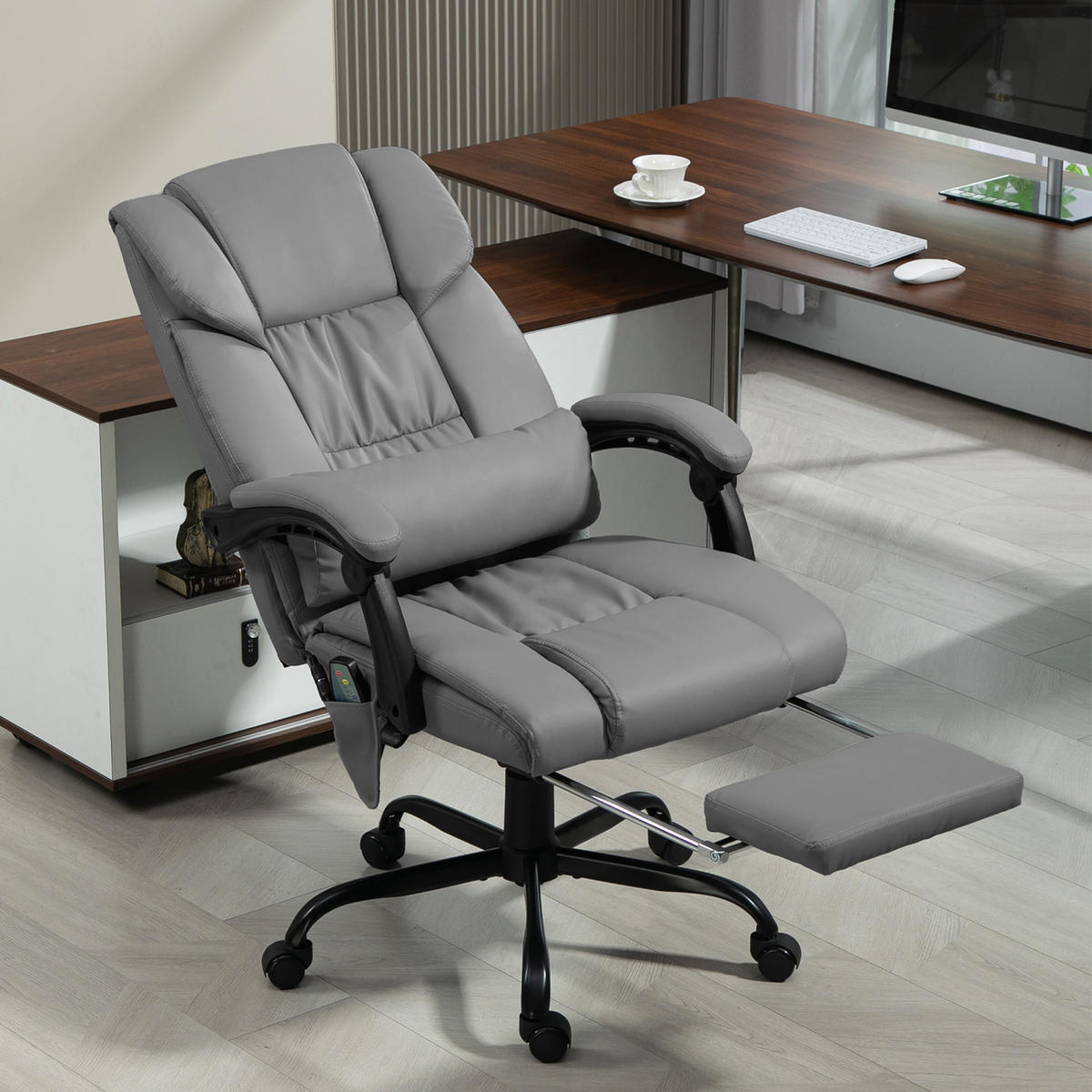 DREHSTUHL DE-11704 Massagefunktion mit Fußstütze & neigbarer Rückenlehne - Grau, Metall (75/122/66cm) - ComfortXL