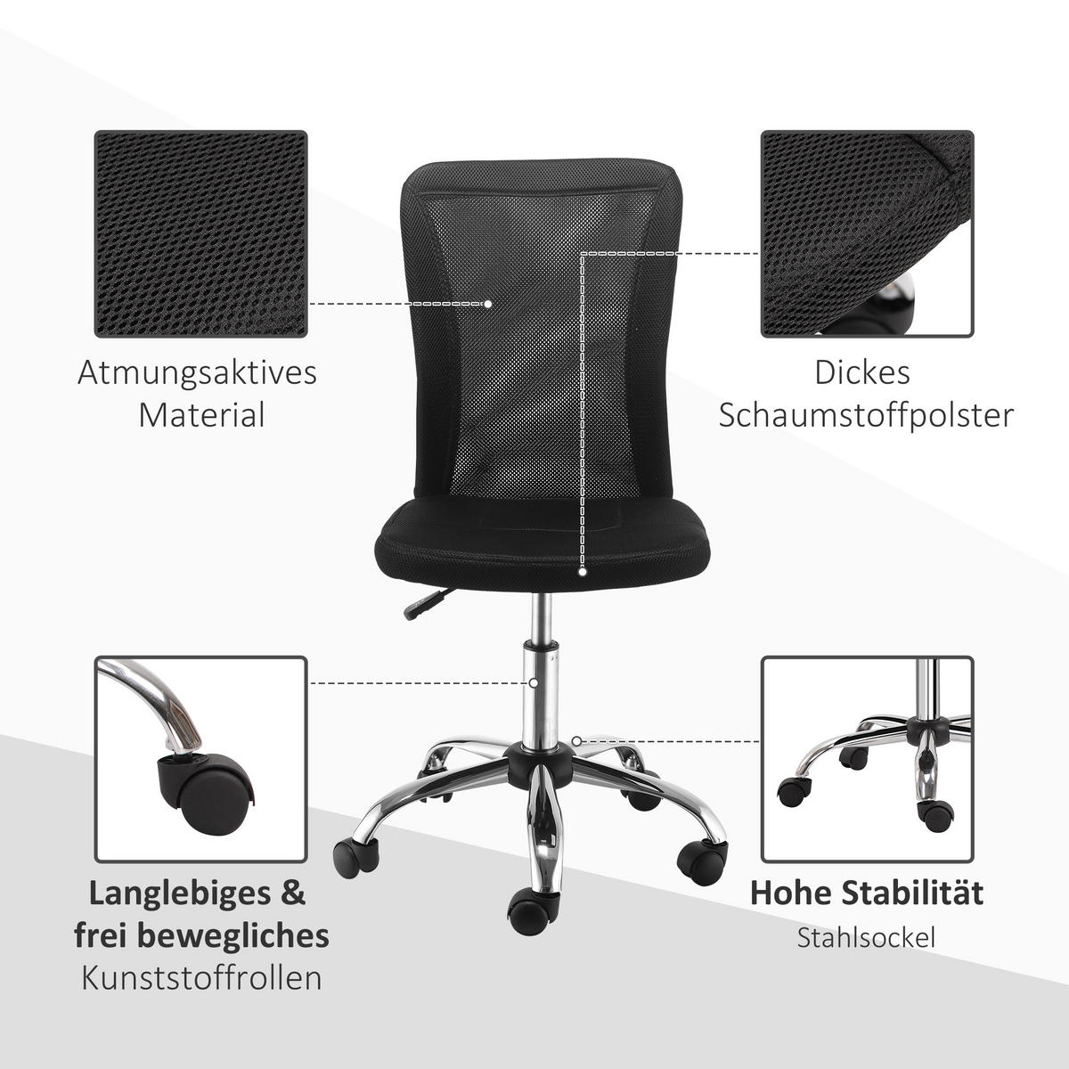 BÜROSTUHL Schreibtischstuhl, höhenverstellbar, Mesh, 43 cm x 58 cm x 100 cm, Schwarz - Schwarz, Textil (58/100/43cm)