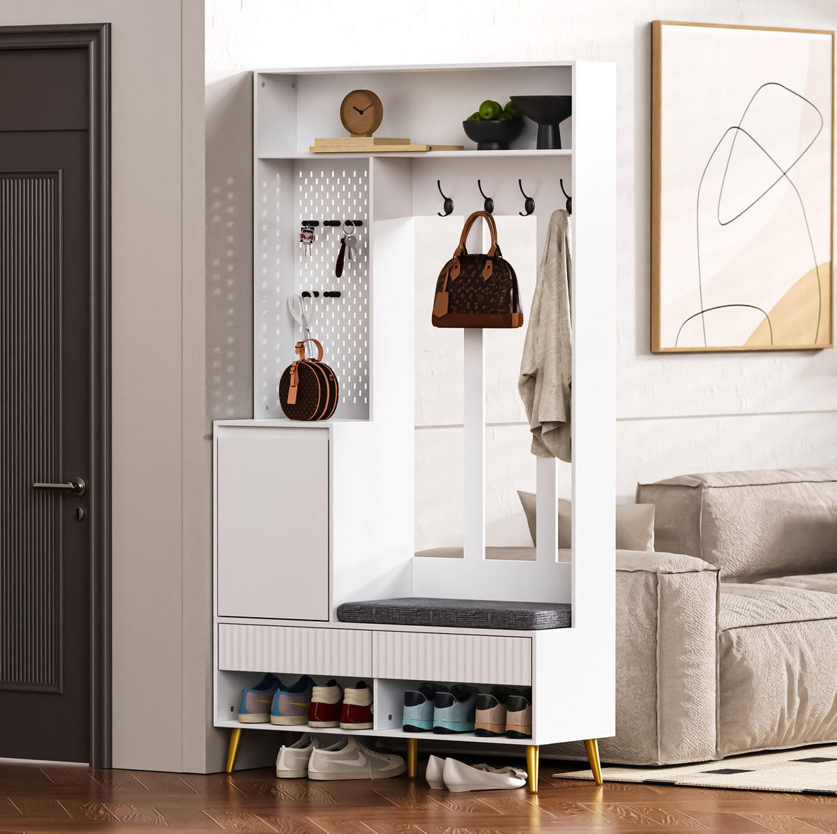 GARDEROBENSET mit Sitzbank 100 x 35 x 180 cm MDF Weiß - Weiß, Holzwerkstoff (35/180/100cm) - Beauniv
