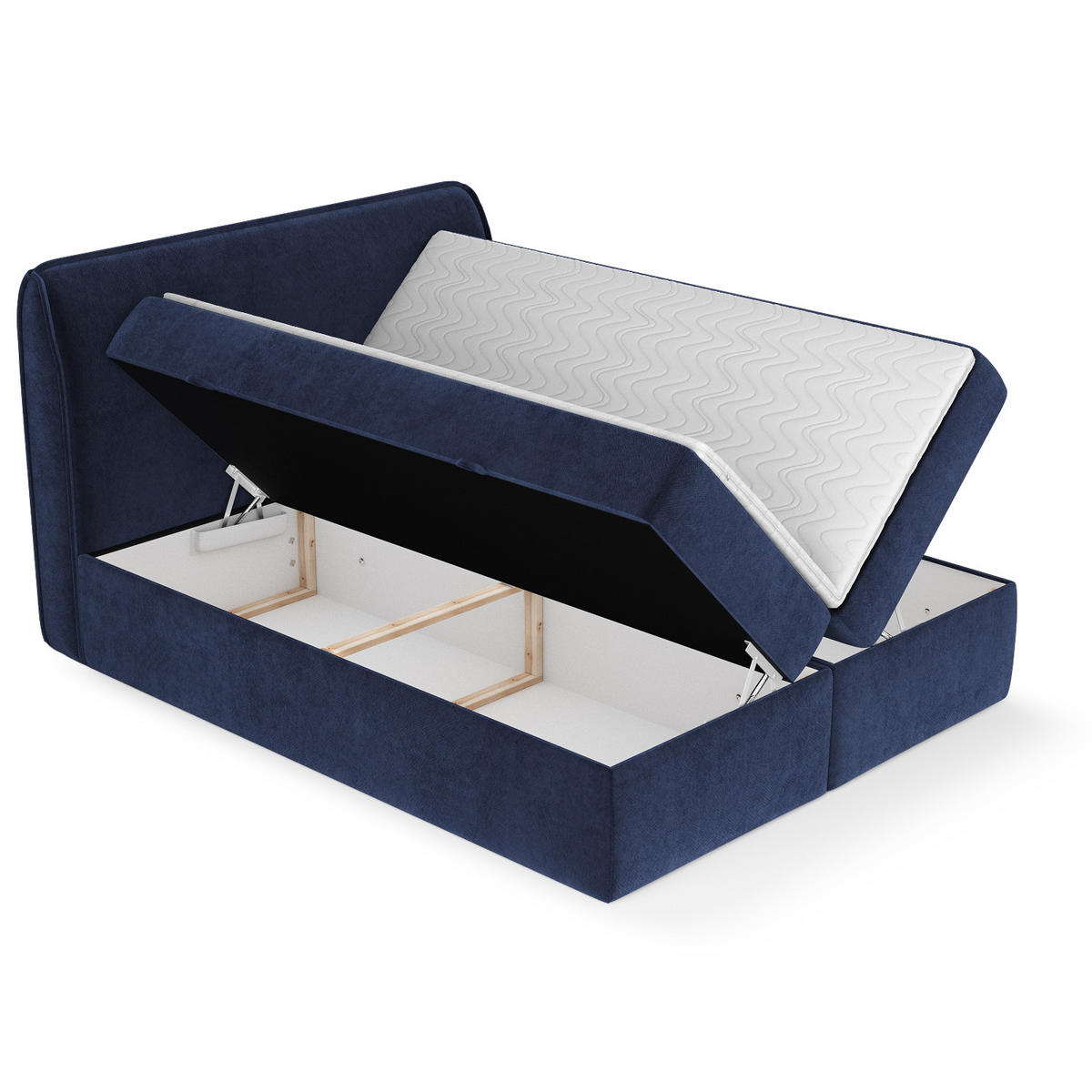 BOXBETT Organic Marineblau 200/200 cm mit Bonellmatratze und Topper - Schwarz/Dunkelblau, Holz/Holzwerkstoff (200/200cm) - Maison de Reve