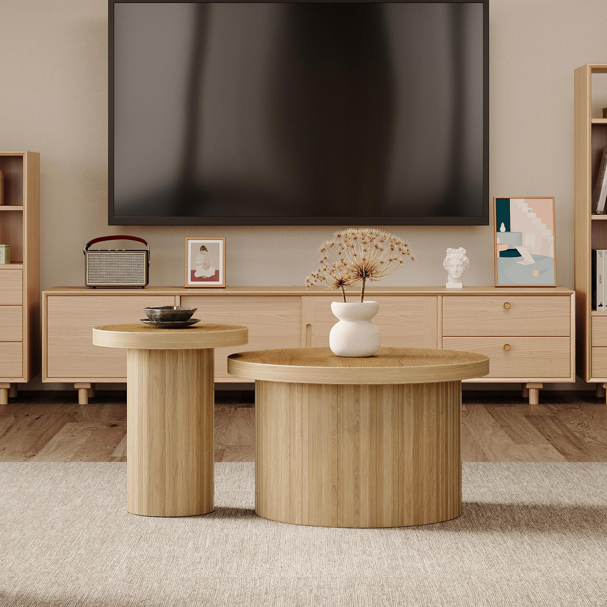 KLUBSKA miza iz MDF, komplet 66/40 in 40/46 cm, naravna - naravne barve, leseni material (66/66/40cm) - BEAOK