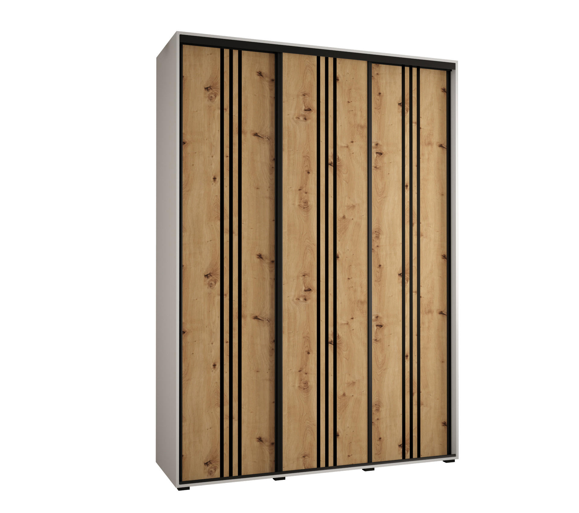 Abiks Möbel Schwebetürenschrank Weiß, Eiche Artisan, Schwarz 170x235x60 cm