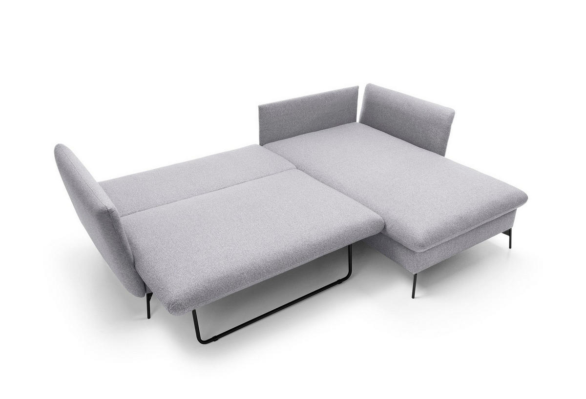 ECKSOFA FERRO Grau Geflochtener Stoff mit Schlaffunktion - Grau, Holz (258/167cm) - MASSENO