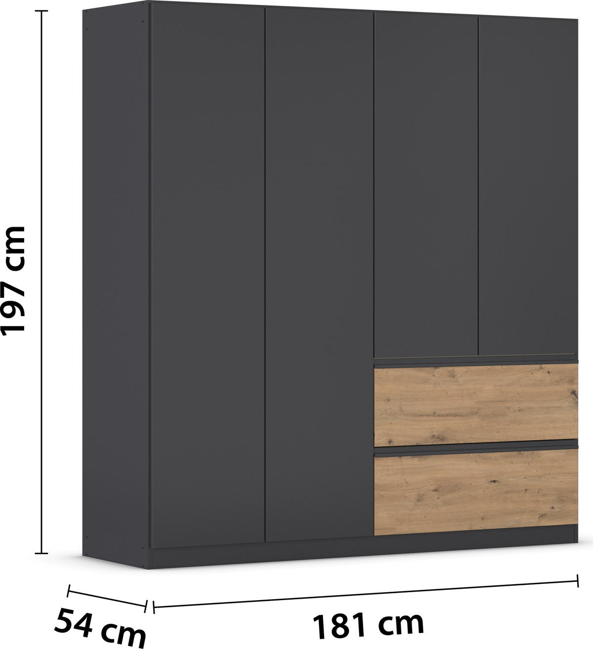 JUGENDZIMMER Joel in Grau Metallic und Artisan Eiche 5 teilig – mit 4trg Kleiderschrank, 140er Bett, Nachttisch, Schreibtisch und Rollcontainer - Grau, Holzwerkstoff (80/200/120cm)
