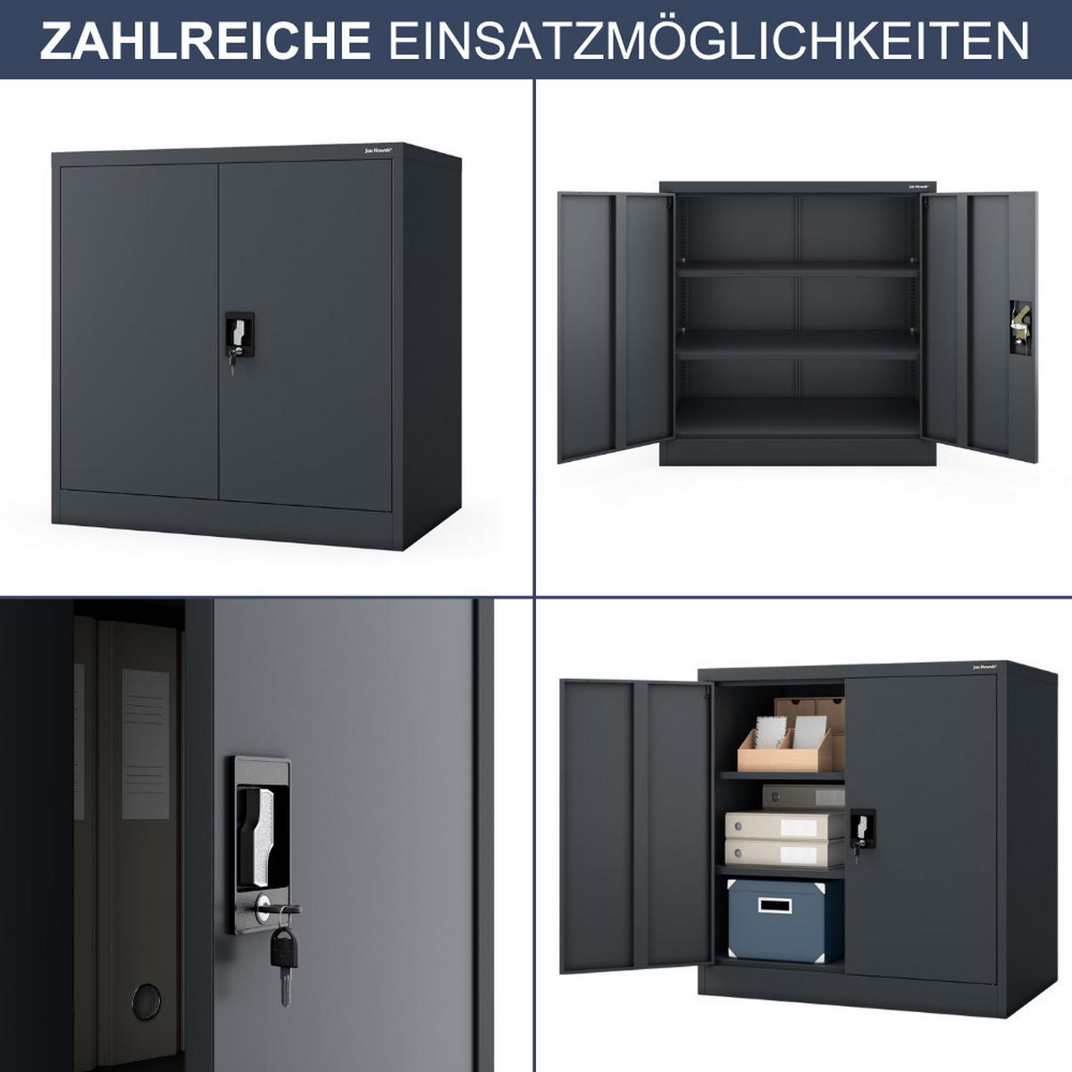 AKTENSCHRANK abschließbar KADO Flügeltüren 93x90x60cm Anthrazit - Anthrazit, Metall (93/90/60cm) - DELUKE