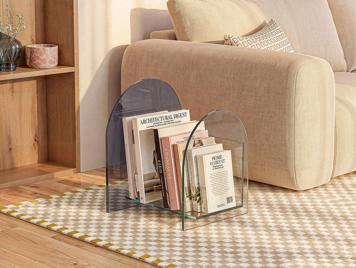 ZEITUNGSSTÄNDER - 45 cm x 35 cm - glas - transparent, grau Dusilla - Transparent/Grau, Glas (45/55/35cm) - Vente-Unique