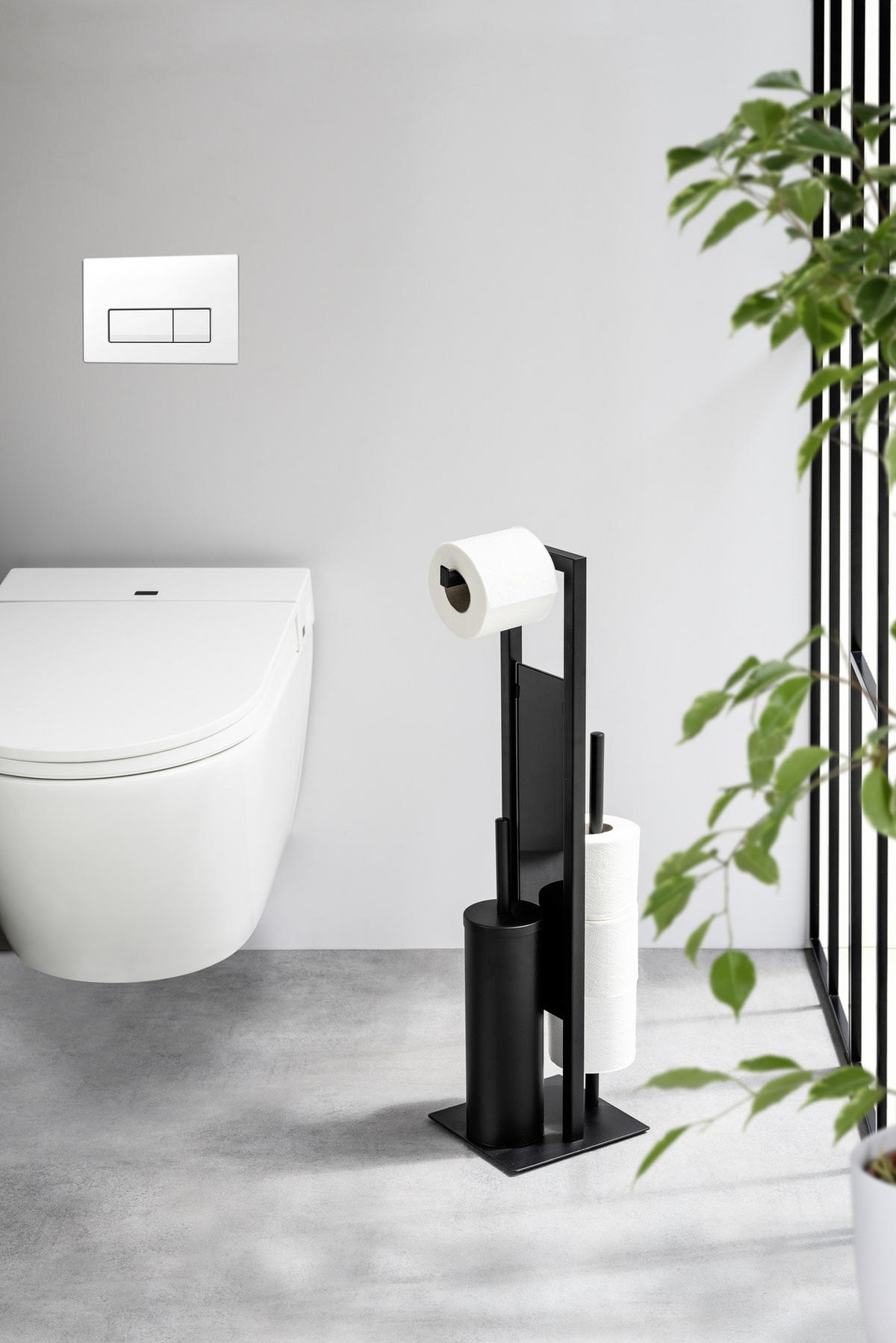 TOILETTENPAPIERSTÄNDER mit Ersatzrollenhalter Rivalta 23/18/70 cm - Schwarz, Metall (18/70/23cm) - Wenko