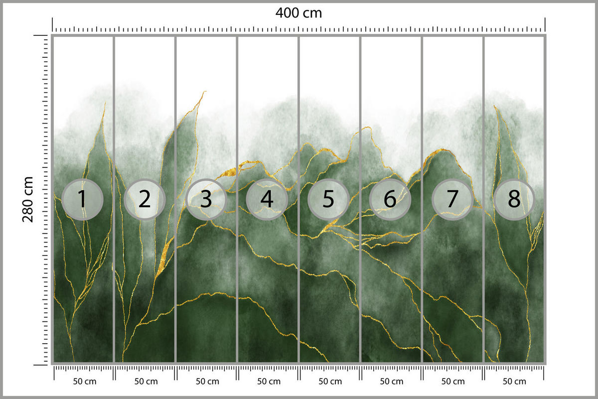 FOTOTAPETE Abstrakte Blätter Glamour Stil 400x280 - Gelb/Grau, Papier (400/280cm) - Muralo
