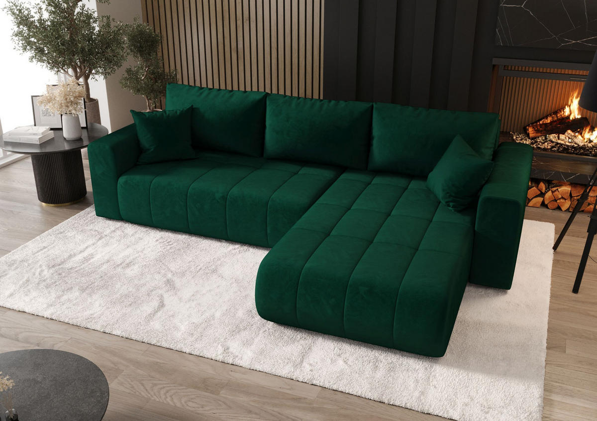 ECKSOFA mit Schlaffunktion MILO R Monolith 37 Rechts - Grün, Textil (280/175cm) - Bedante