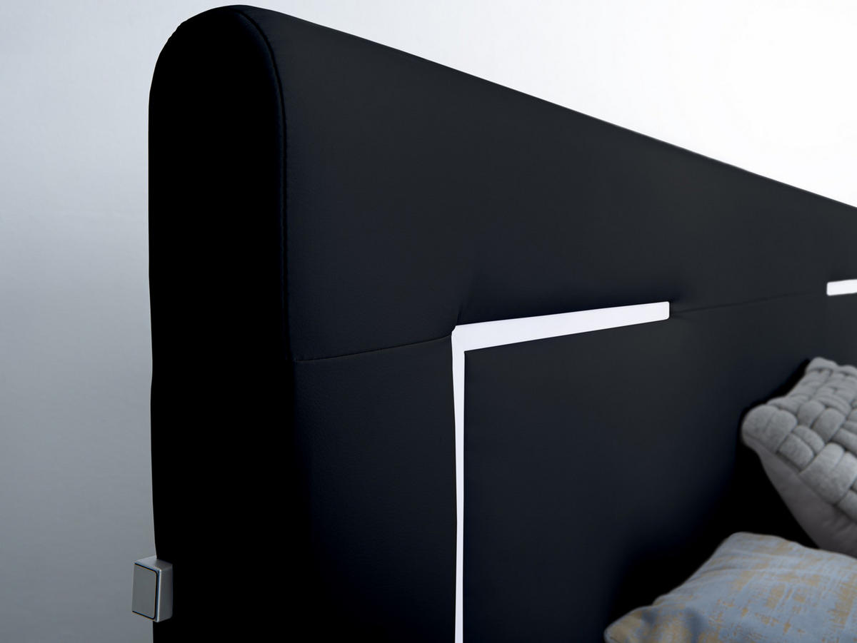 BOXSPRINGBETT Lights 2.0 Schwarz 180/200 cm H2/H3 Kunstleder - Schwarz, Textil (180/200cm) - wonello