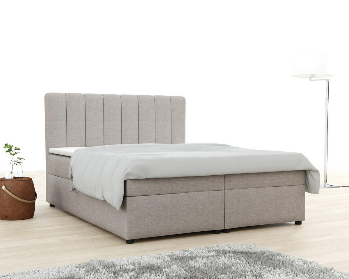 BOXBETT RICK 200/200 in Stoff Beige H3 - Beige, Holz/Holzwerkstoff (200/200cm) - Deine Möbel 24