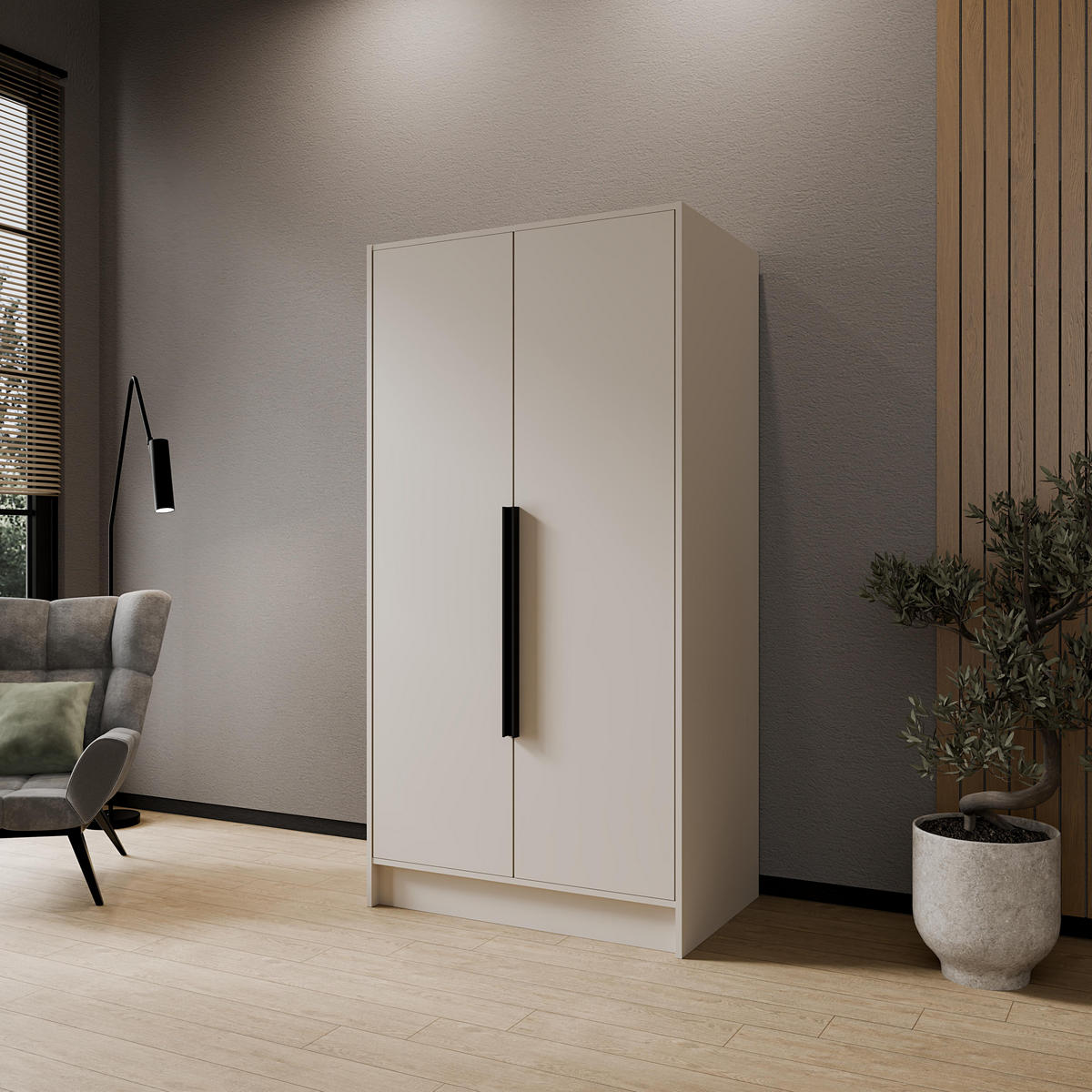 FLÜGELTÜRENSCHRANK PORTO - Kaschmir/Schwarz, Holzwerkstoff (102/200/51cm) - Meblini