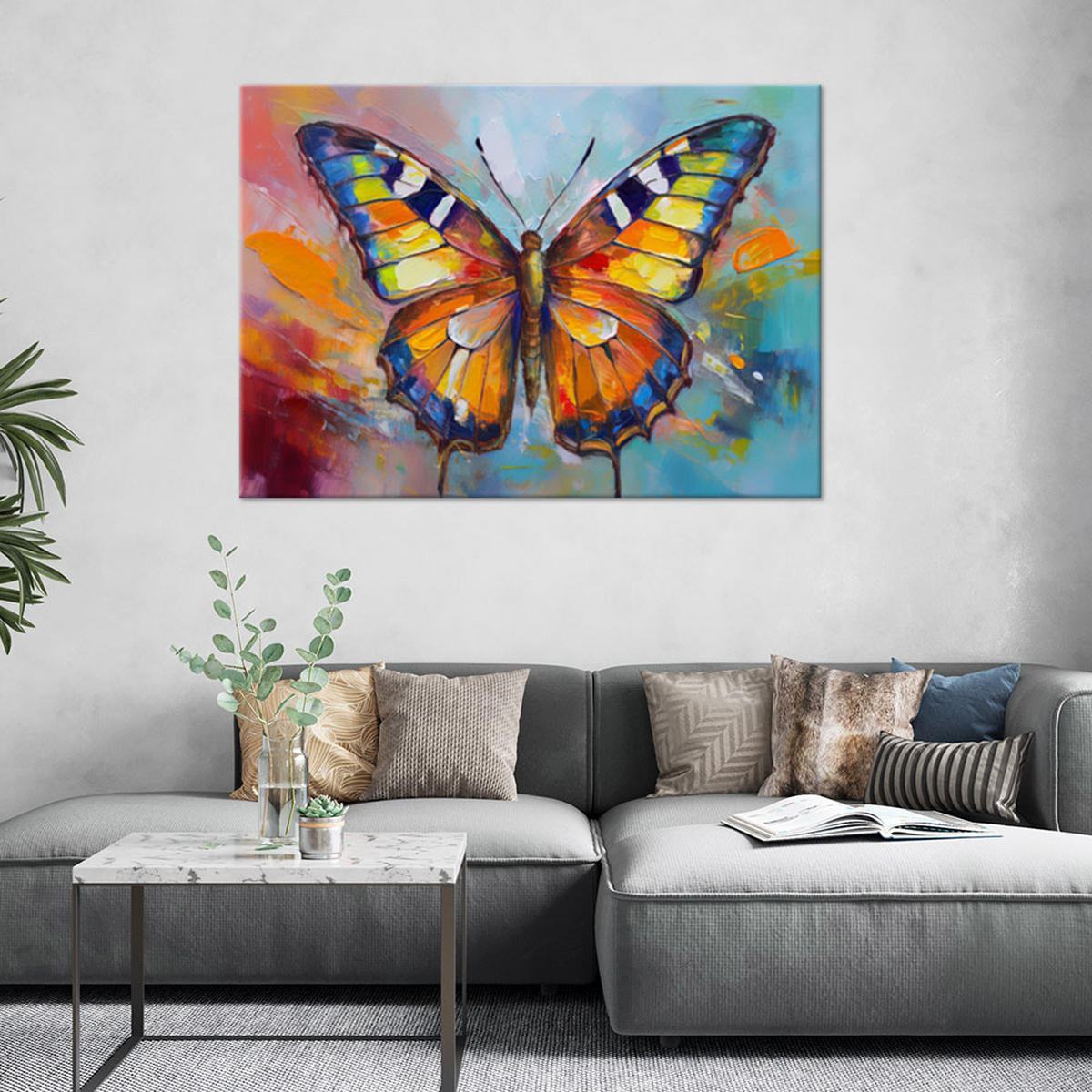 LEINWANDBILD Bunter Schmetterling - Multicolor, Textil (120/80cm) - Feeby